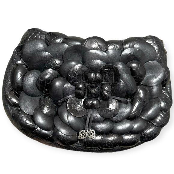 Brighton Rosalie Black Leather Flower Petal Small Chain Strap Shoulder Bag - Picture 4 of 8